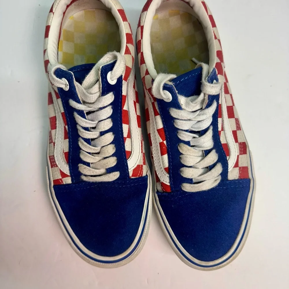 Vans Old Skool Pro‎ Red White Blue Checkerboard Sz 6.5